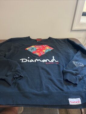 Diamond Supply Co. Black Crewneck Sweatshirt with Red Floral Diamond Graphic